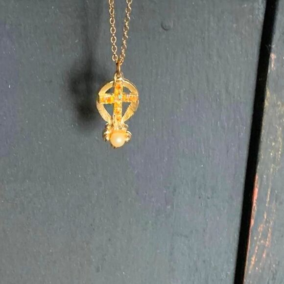 Holy Cross in AB Crystals, in Gold-plated sterling, Marked, Vintage - Picture 2 of 4